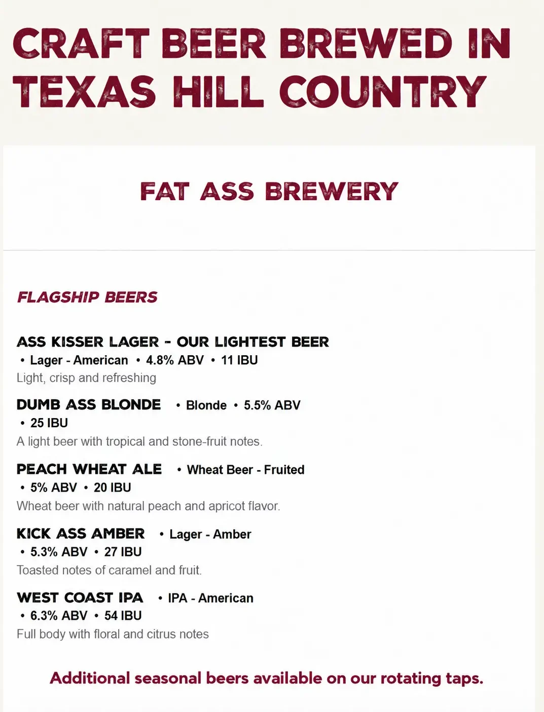 Craft Beer Brewed in Texas Hill Country Craft Beer Brewed in Texas Hill Country